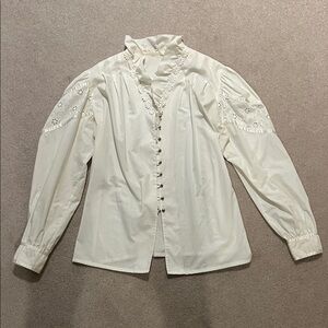Vintage cotton White Blouse with Lace Details